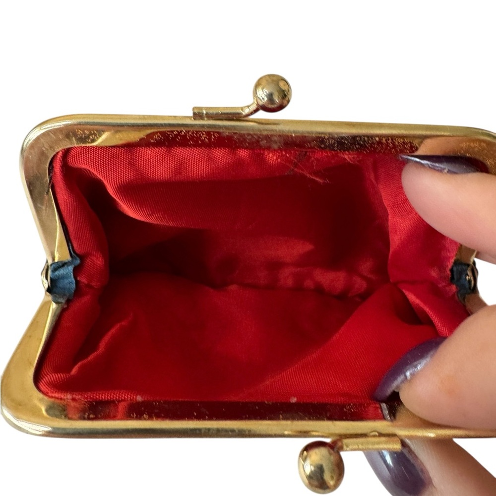 Vintage Victorian Scene Silk Coin Purse Made In Italy‎ Kiss Lock Clutch Bag - Picture 2 of 3